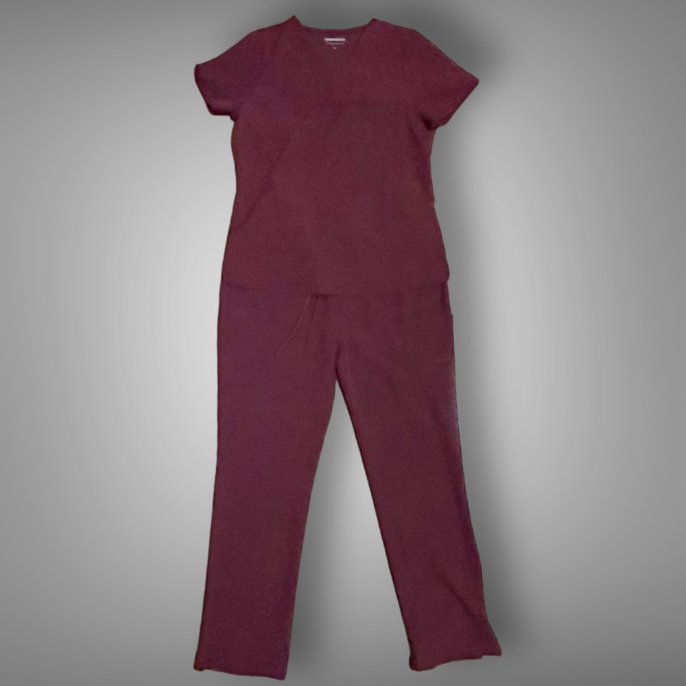 Mandala Women’s Burgundy Scrubs Set (Shirt & Pants) -Size M (Pants are Tall)
